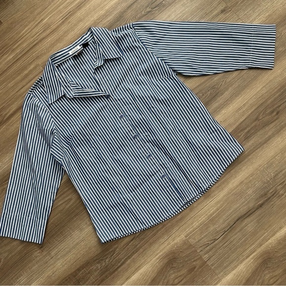 ALC Wrinkle Free 3/4 Sleeve Blue White Button Up Shirt Women Size Large - Picture 2 of 7